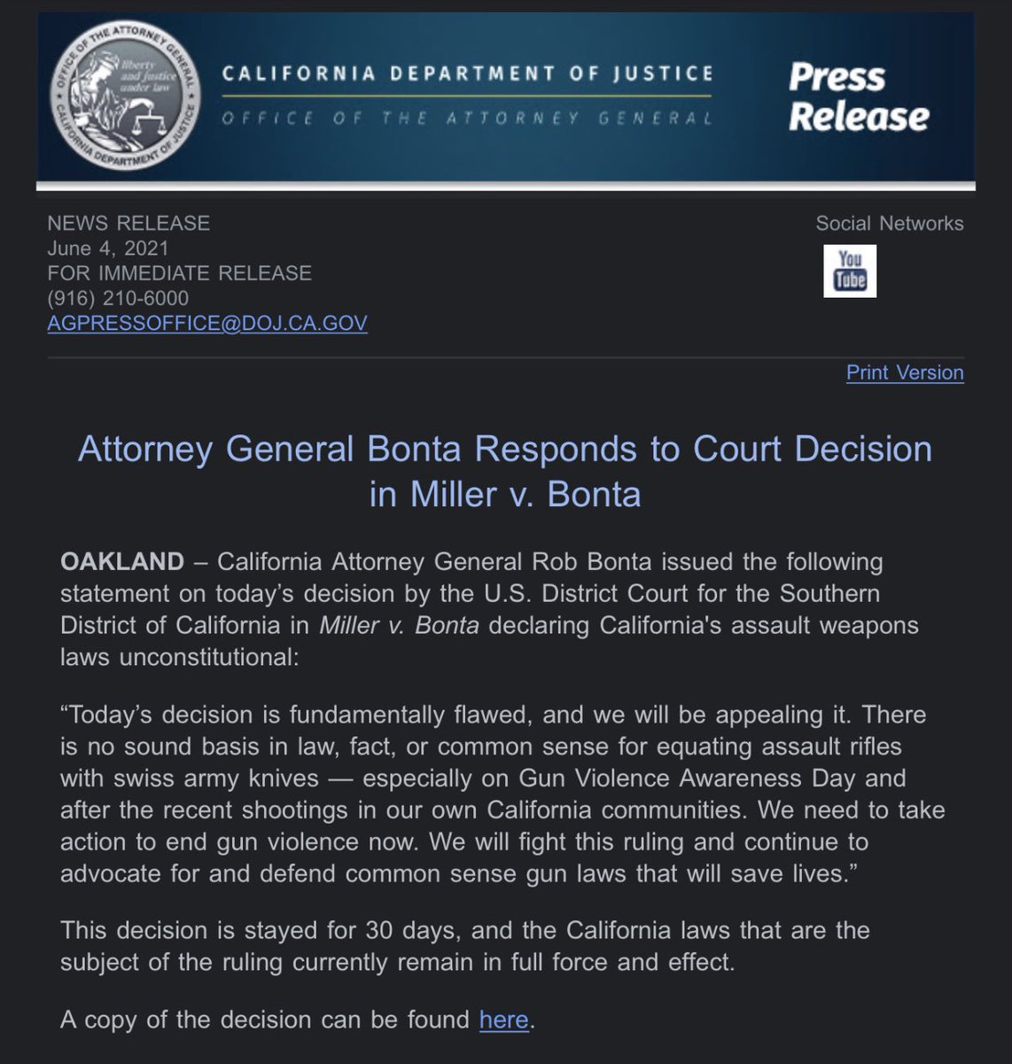 Thanks to Calif. Attorney General  @AGRobBonta @RobBonta for pointing out that we STRUCK DOWN his unconstitutional “assault weapons” ban on #GunViolenceAwarenessDay. 

Let’s go. JoinFPC.org