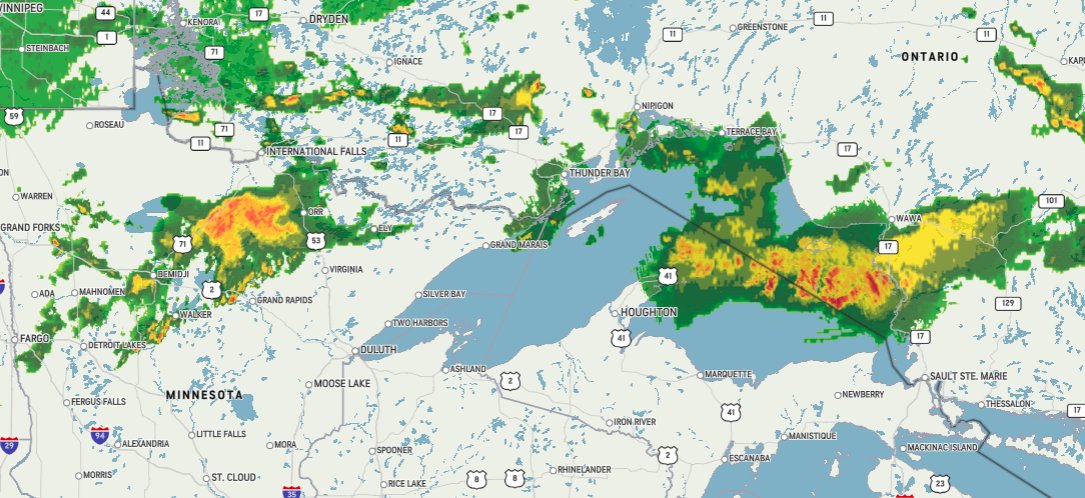 Gusty thunderstorms are rolling through northern Minnesota, northern Michigan and southern Ontario, Canada, on Friday night: https://t.co/BNPECGRxNL https://t.co/JezWTX6VCn