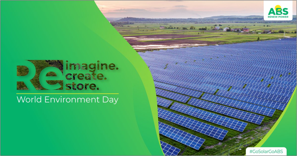 ABSRenewPower's tweet photo. Let's:
Re-imagine our carbon footprint &amp; adopt a #sustainable life!!!

Re-create the radiant #energy from sun &amp; a pollution free #environment!!!

Re-store the way climate by adopting #cleanenergy!!!

Let's preserve our planet by going #solar!!!
#GoSolarGoABS #WorldEnvironmentDay https://t.co/m3x5AqzSmr