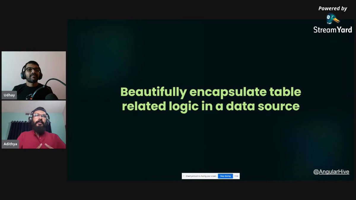 AskUdhay's tweet image. Join me to learn about dealing with table-related logic in @angular from @AdiSreyaj!
Live stream - youtu.be/aYD-smtrH3Y
#angular #angularhive