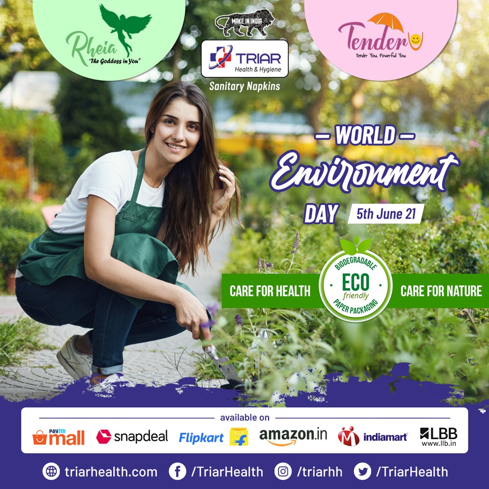 TriarHealth's tweet photo. On the occasion of #worldenvironmentday, #Triar Health &amp; #Hygiene reiterates its commitment to be mindful of our environment &amp; #supporting it with our eco-friendly #biodegradable #SanitaryPads. We pledge to keep doing whatever is necessary to help restoring our #ecosystem. https://t.co/KBkmIj6zcA