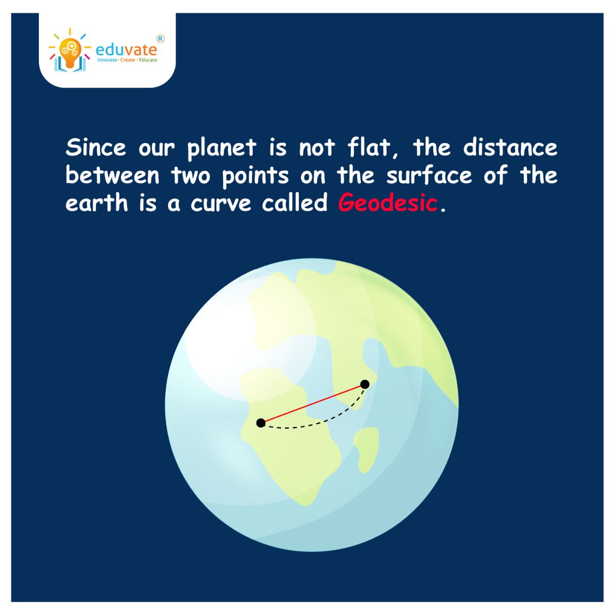 EduvateP's tweet photo. Did you know that in real life the shortest distance between two points is not a straight line? Swipe left to know why!
.
.
#math #mathfacts #geodesic #friyay #Mathday  #educate #innovate #create https://t.co/CRXs5ZTfkQ