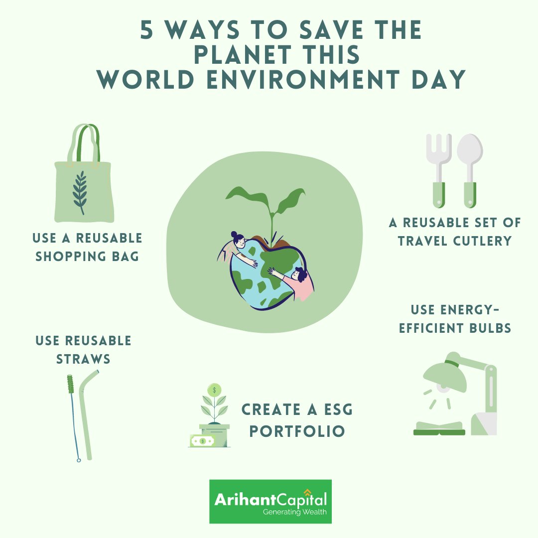 ArihantPlus's tweet image. This #WorldEnvironmentDay let’s make these 5 easy yet effective #sustainablechanges and sow the seed of positive living and happy earth.

To learn more about #ESGInvesting or to create a #ESG portfolio email us at contactus@arihantcapital.com