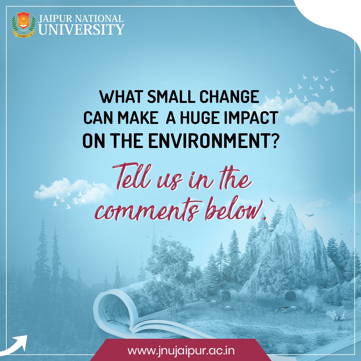 JAIPURJNU's tweet photo. This #WorldEnvironmentDay, #JaipurNationalUniversity encourages you all to share small changes that could make a big difference. Tell us in the comments below.
#WorldEnvironmentDay2021 #EnvironmentDay #WorldEnvironmentDay #SmallStepsLeadToBigChanges #SmallStepsLeadToBigResults https://t.co/lA4LnNqtdK