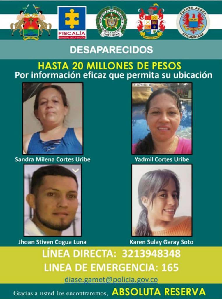 URestitucion's tweet photo. 📌Los queremos sanos y salvos. La @FiscaliaCol; las @FuerzasMilCol, @PoliciaMeta y @URestitucion trabajan en articulación en la búsqueda de las 4 personas que hacían parte de comisión de la Unidad y desaparecieron en Mesetas, Meta. Esperamos su colaboración ⬇️ https://t.co/7mTPjwWeDD