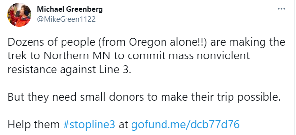 The irony. Hundreds of protesters traveling thousands of miles using gasoline to oppose the #Line3 pipeline. You just can't make this stuff up.
