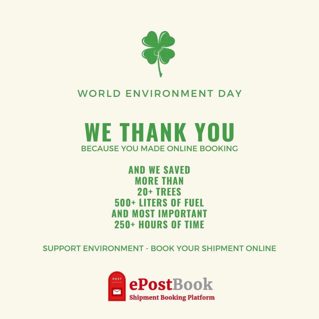 ePostBook's tweet photo. You helped us save so much for the environment, Keep doing it to make this world a better place to live.

Keep saving for yourself and the world together, book your shipment online @ https://t.co/agGRoR1Lyl

#shipmentbooking #epostook #worldenvironmentday #savetheplanet #savetime https://t.co/HKYp2EU8xp