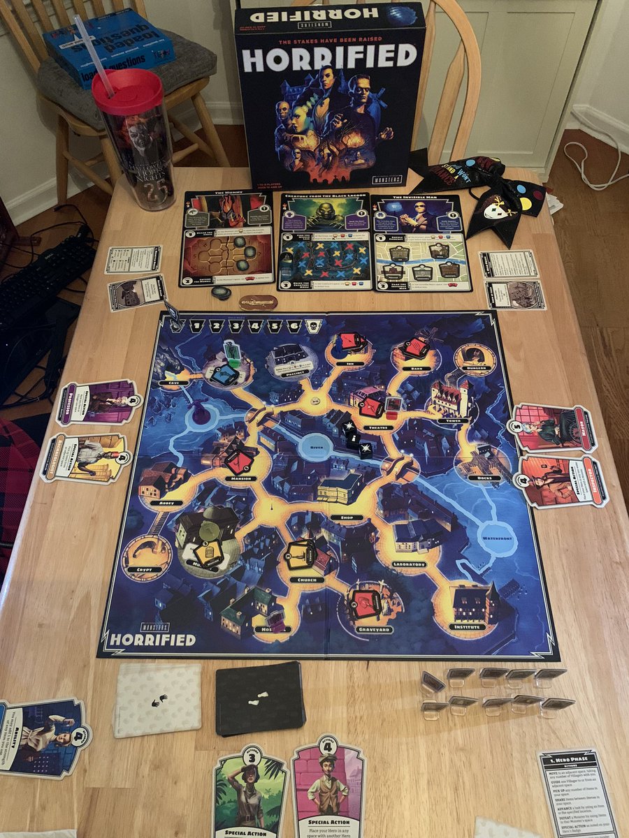 pretttynerdy's tweet photo. In preparation for #HHNatHome @racheltcarv @Erin_Michelle89 and @lilly4884 are playing Horrified!! Been a long time since weโve played and weโre super excited for tomorrow! #SteveCream https://t.co/aOHSKYSjaz
