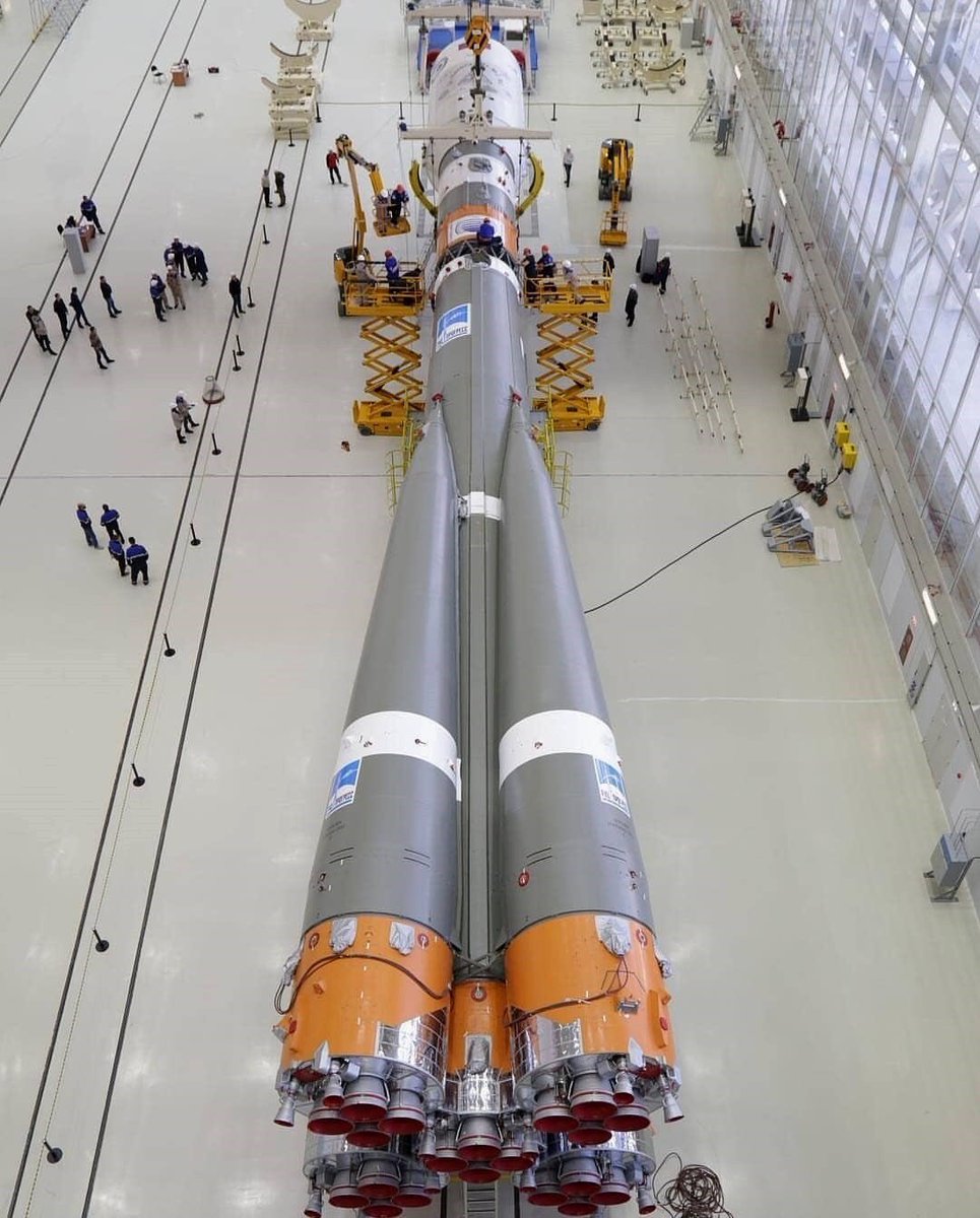 A #Soyuz #rocket under construction in #Russia. #Roscosmos produces dozens of these rockets every year. #spaceship #baikonur #science #scienceandtechnology #technology #techno #space #spacetravel #spaceengineering #spaceexploration #spaceexplorer #hitech #spacemission #iss