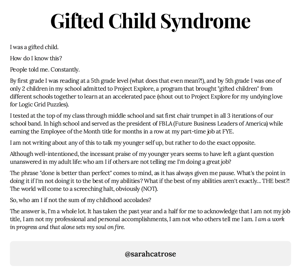 SarahCatRose's tweet photo. #ship30for30 Day 21: Gifted Child Syndrome

I know I'm not alone in this one, shippers. Anyone else feel the childhood pressure to be ✨perfect✨sneaking up on you when you're just trying to live your life?! https://t.co/fm7ADvovVR