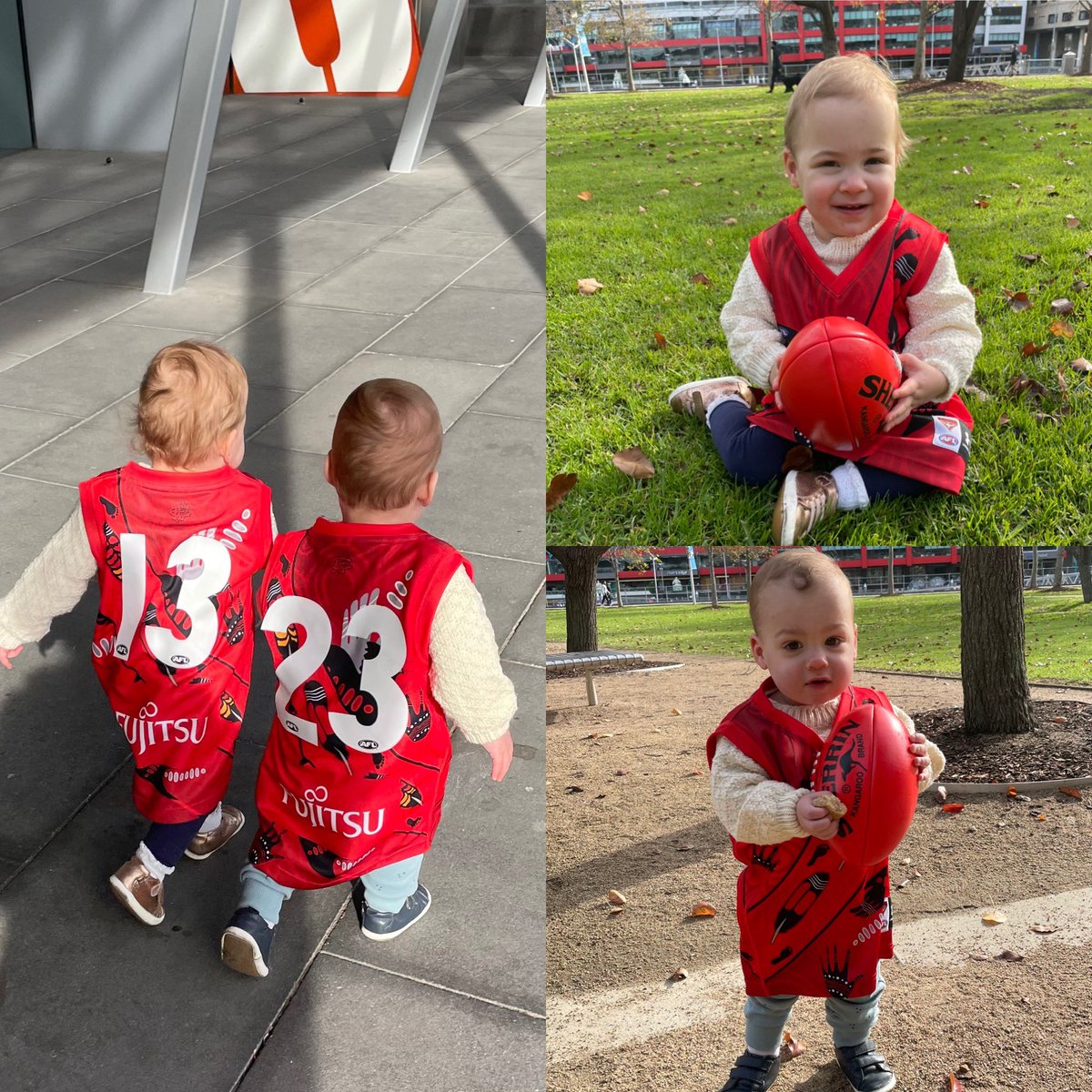 GAME DAY - My grand children Oskar &amp; Ruby (twins) in their new jumpers. #13 #23 <a href="/essendonfc/">Essendon FC</a>  more photos at 
Instagram: @kevinsheedy10