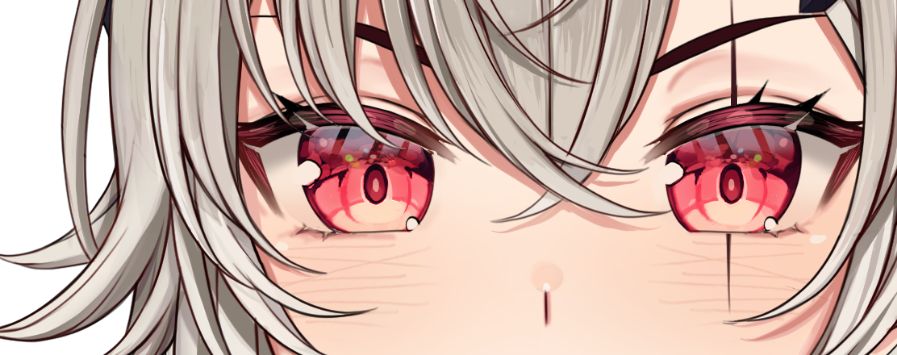 1girl eye focus solo red eyes close-up grey hair white background  illustration images