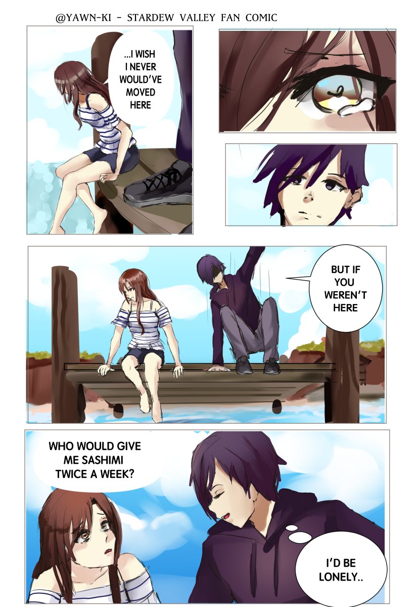 yawnie_om_nom_'s tweet photo. Here's a smol page I made with Sebastian and y/n because my hand decided to not be able to draw today...

#3AMadventures #stardewvalley #sebastianstardew #fancomic #fanart #digitalart #manga https://t.co/tm9ssEYsSU