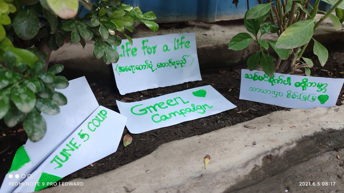 Daniel78037553's tweet photo. "LIFE FOR A LIFE"
Green campaign by the youths from #Sagaing held on World Environment Day.
#LessTalkMoreActionsASEAN
#WhatsHappeningInMyanmar
#June5Coup 
 https://t.co/sv7hBkmcnR