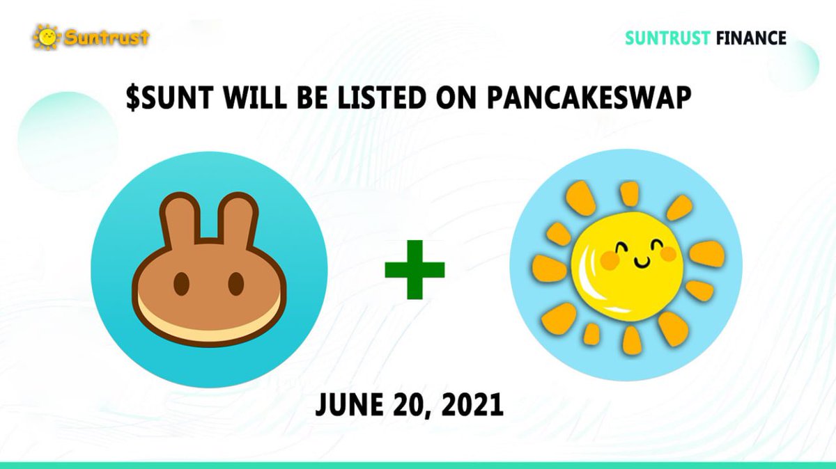 $SUNT WILL BE LISTED ON PANCAKESWAP
<a href="/PancakeSwap/">PancakeSwap</a>  + <a href="/suntrustnew/">SunTrust</a> 
Countdown : tickcounter.com/countdown/2583…

#SUNT #BinanceSmartChain #bsc