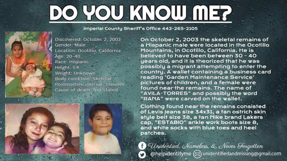 helpidentifyme's tweet photo. Do YOU know me? #Unidentified #California #Mexico #Missing #helpidme #identifyme https://t.co/mEDDP9aTRI