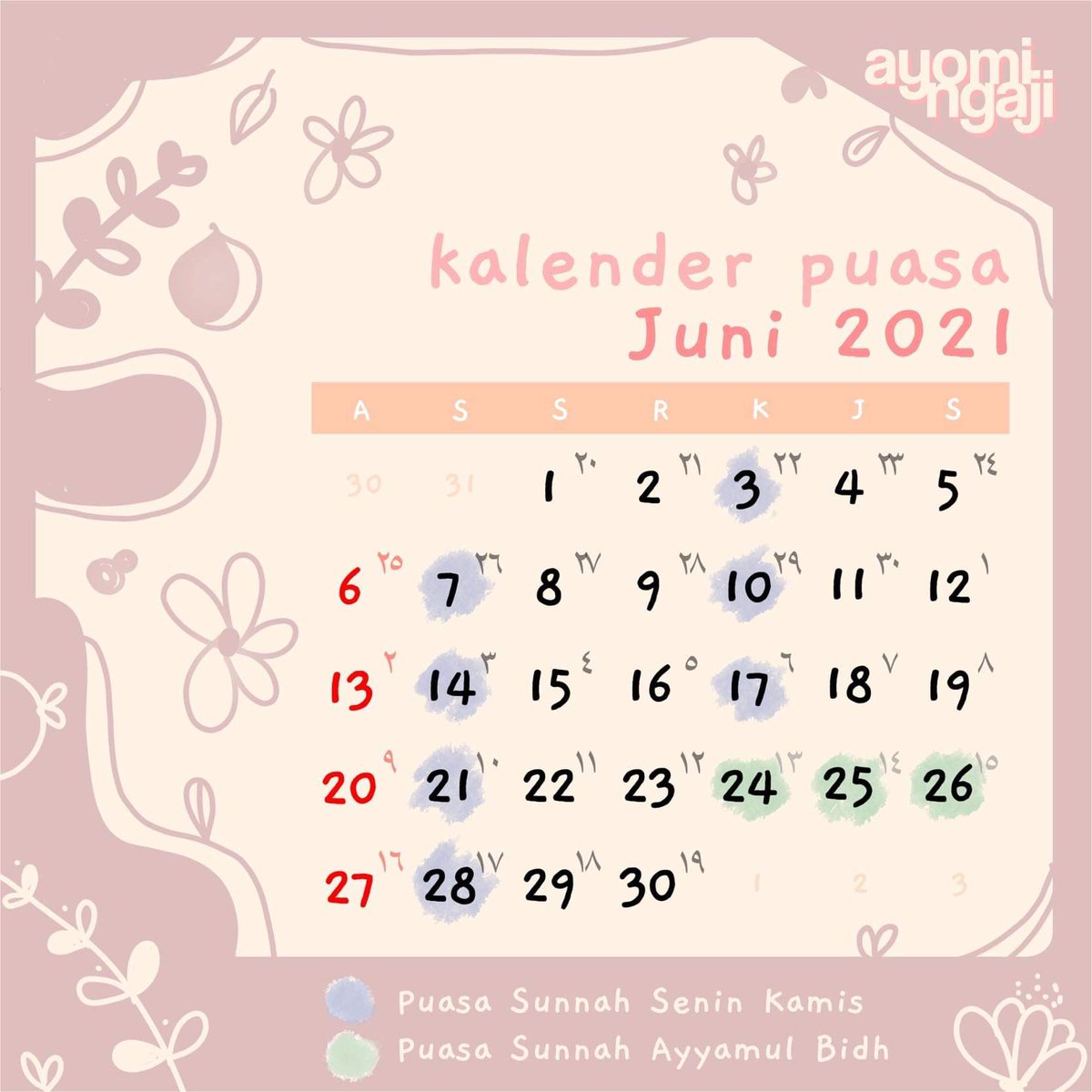 Kalender puasa sunnah 2021