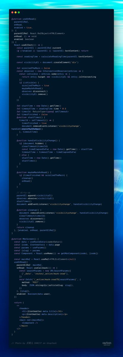 kentcdodds's tweet image. Here&apos;s how I&apos;ll determine whether you read a blog post. The backend will only actually record it if it&apos;s been over a week since the last time you read it (yes, you&apos;ll get credit for reading it multiple times).

You probably can&apos;t read this huge image, so: gist.github.com/kentcdodds/c0b…