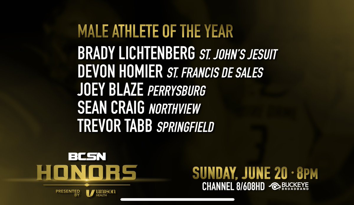 BCSNsports's tweet photo. Here are your nominees for Male Athlete of the Year! #Honors21

Presented by @UnisonHealthTol! https://t.co/egMnKQ3Axf