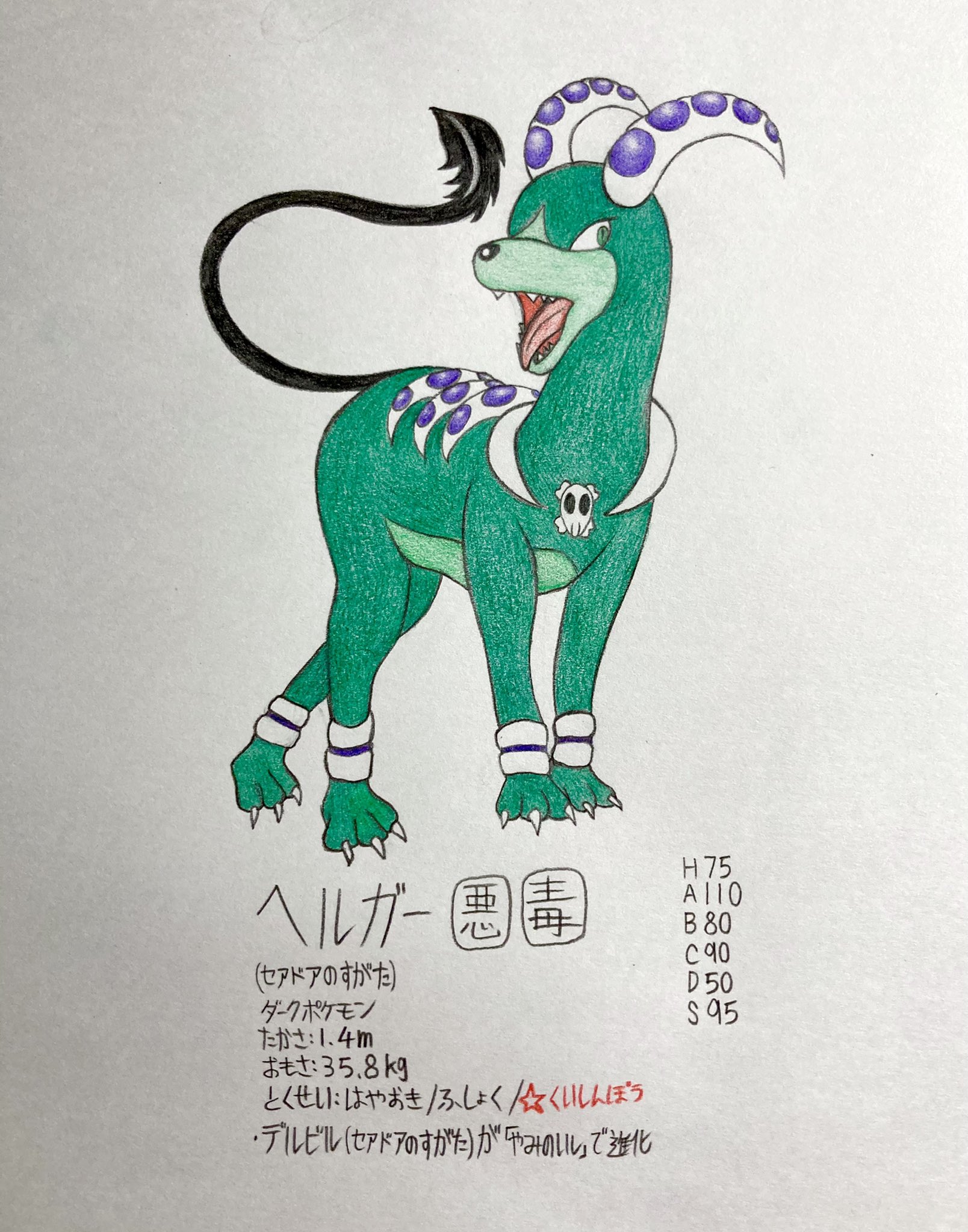 しんせい Pa Twitter オリポケ セアドア図鑑 絵描きさんと繋がりたい No 091 ヘルガー セアドアのすがた あく どく 凶暴な巨大密林のハンターとして 人からもポケモンからも恐れられている ひとたび咆哮をあげれば 森中のデルビル達がたちまち集まって狩りの