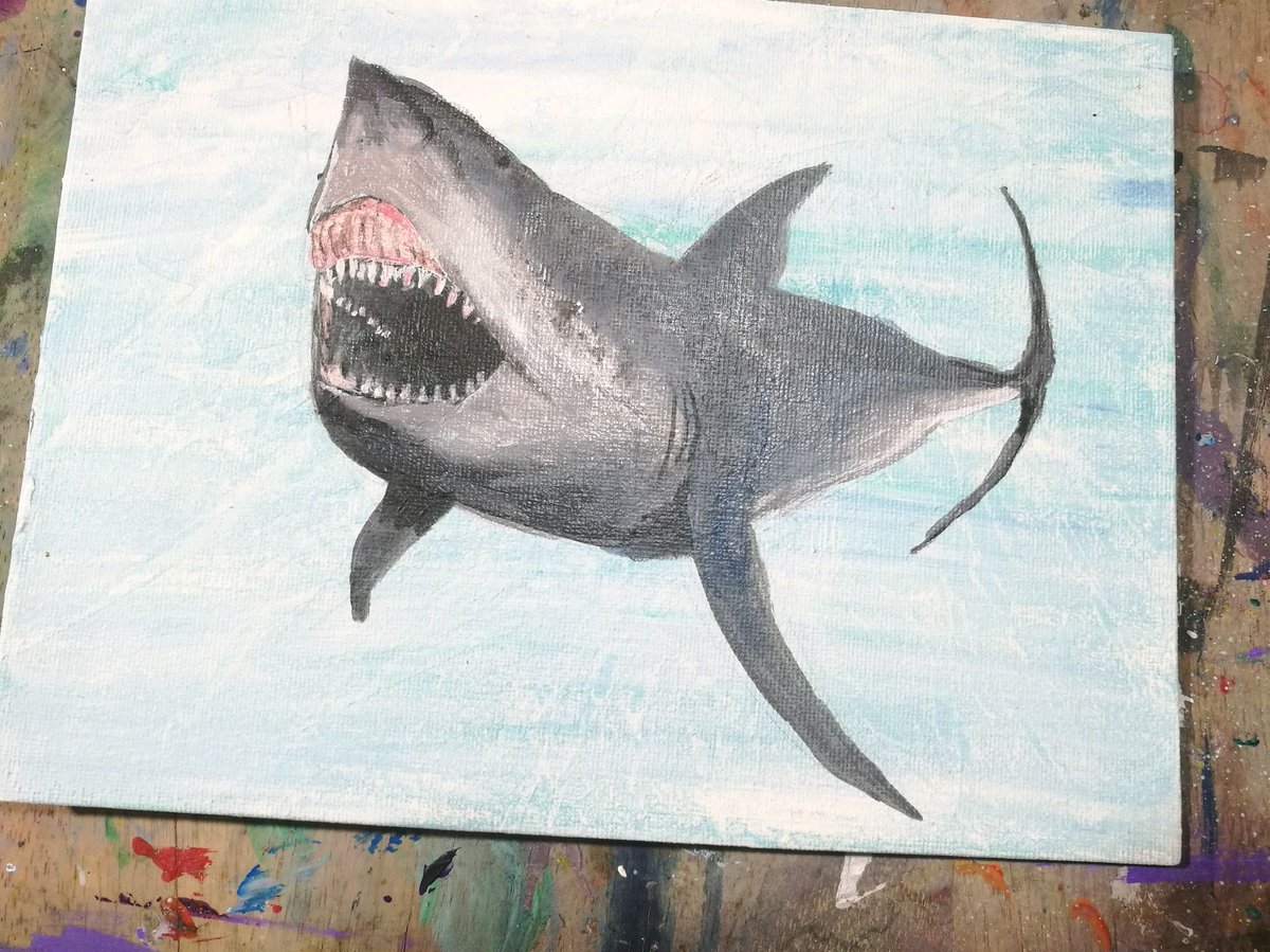 Malaysia is on lockdown but our minds and creativity does not have to be. 
This is a Megalodon painted with acrylic on canvas - made as a gift for a Megalodon fan. Apparently I missed out some fins😨
#artoftheday #blessedfriend #art #staysafe #thelanguageartsstudio #acrylic