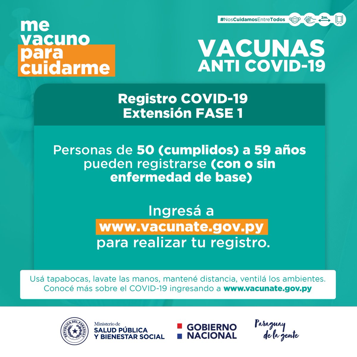 msaludpy's tweet photo. #IMPORTANTE | Si tenés entre 50 a 59 años, ya podés registrarte 

➡️ Ingresá a https://t.co/NLqTkYFhc6 para realizar tu registro.

➕ℹ️ https://t.co/6CJOKU5hc8 https://t.co/38B58ehI6X