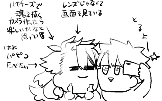 ぱぴこ食べるよ記念写真撮る謎のぐだリン落書き 