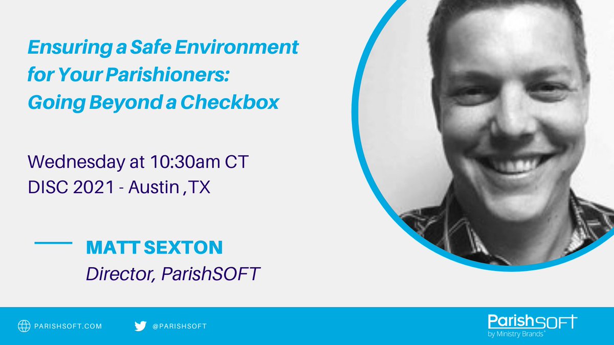 ParishSOFT's tweet photo. Today we are excited to hear our very own Matt Sexton present at @CatholicDISC conference session. 

If you are responsible for the #safety of your #parishioners, you don't want to miss this.

https://t.co/FomITuoMQv https://t.co/wgIgnQF3Hr