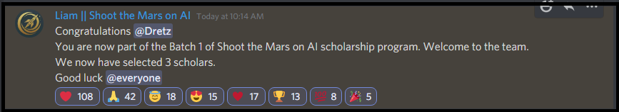 ShootTheMars's tweet photo. Congratulations to our First Scholar 🥳 @BusterJabol 

Submit your #shoothemarsaxieinfinity scholarship application here:

https://t.co/zlNPXLGiSR 

#shootthemars
#axieinfinity
#axieinfinityscholarship https://t.co/4DCfM6MdOm