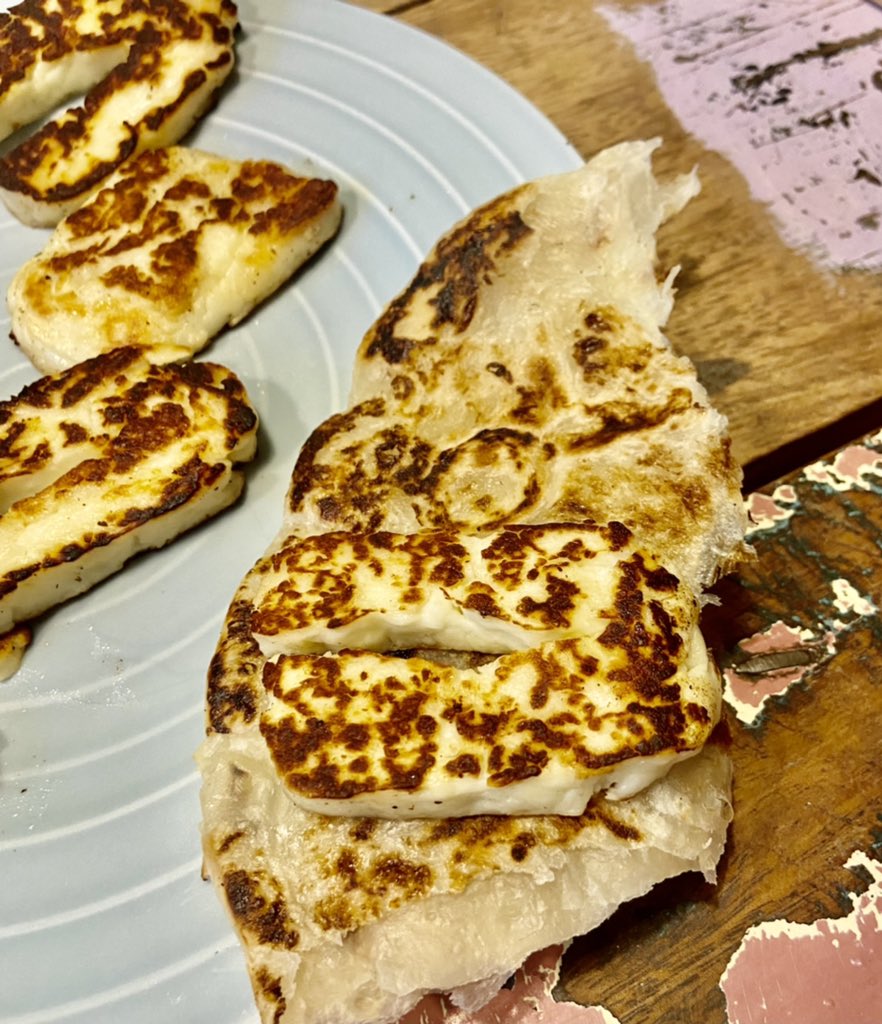 Halloumi cheese has many interesting characteristics.

When eaten by predators, it emits a high pitched squeak, to alert other cheeses of imminent danger. 

It can also blend into its surroundings. Here, it camouflages itself against a paratha flatbread as a defence mechanism