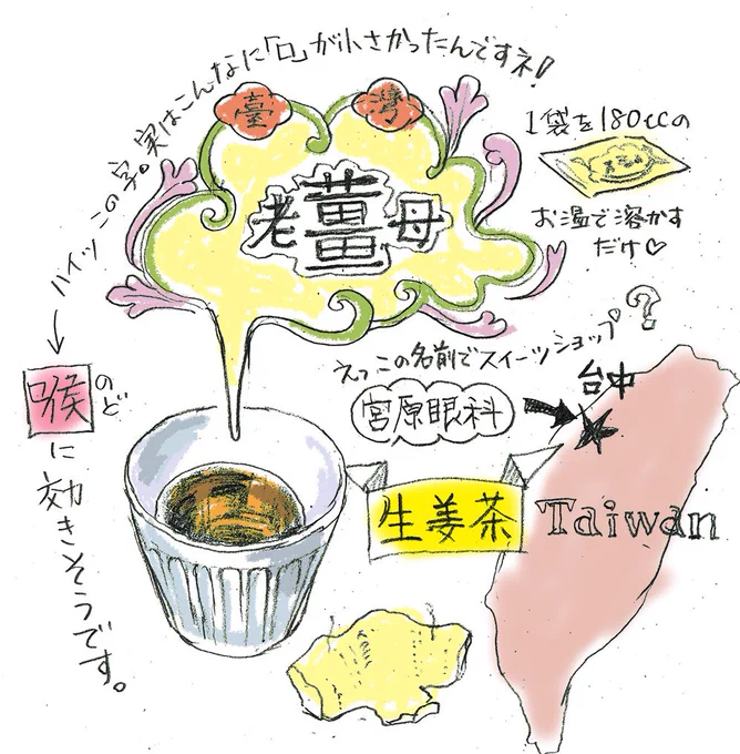 陳情令スカーフと共に、友から送られてきた台湾の生姜茶ほんと美味しかったから、レポしておいた。 
