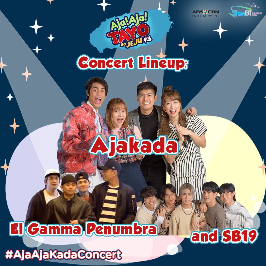 It's concert time for our Ajakada tonight! Catch their performance with special guests SB19 and El Gamma Penumbra? 😍🇰🇷
#AjaAjaKadaConcert

Catch #AjaAjaTayoSaJeju this Saturday, 10PM!