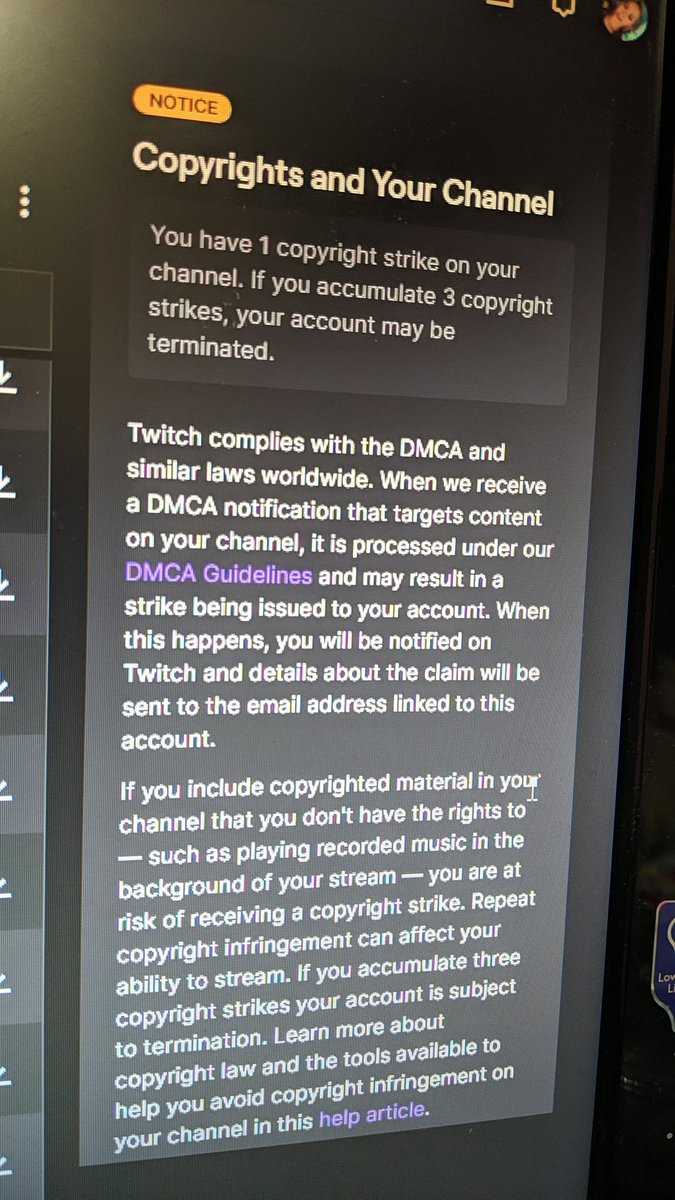 paoolinablue's tweet photo. I am a small streamer on twitch and just got this :(
My favorite game to stream is just dance and I'm pretty sure the dmca was for that... Like... I'm so sad I can't stream it anymore 😢 #justdance #twitchstreamer #dmca #help #twitchgirl https://t.co/GatzweEMIx