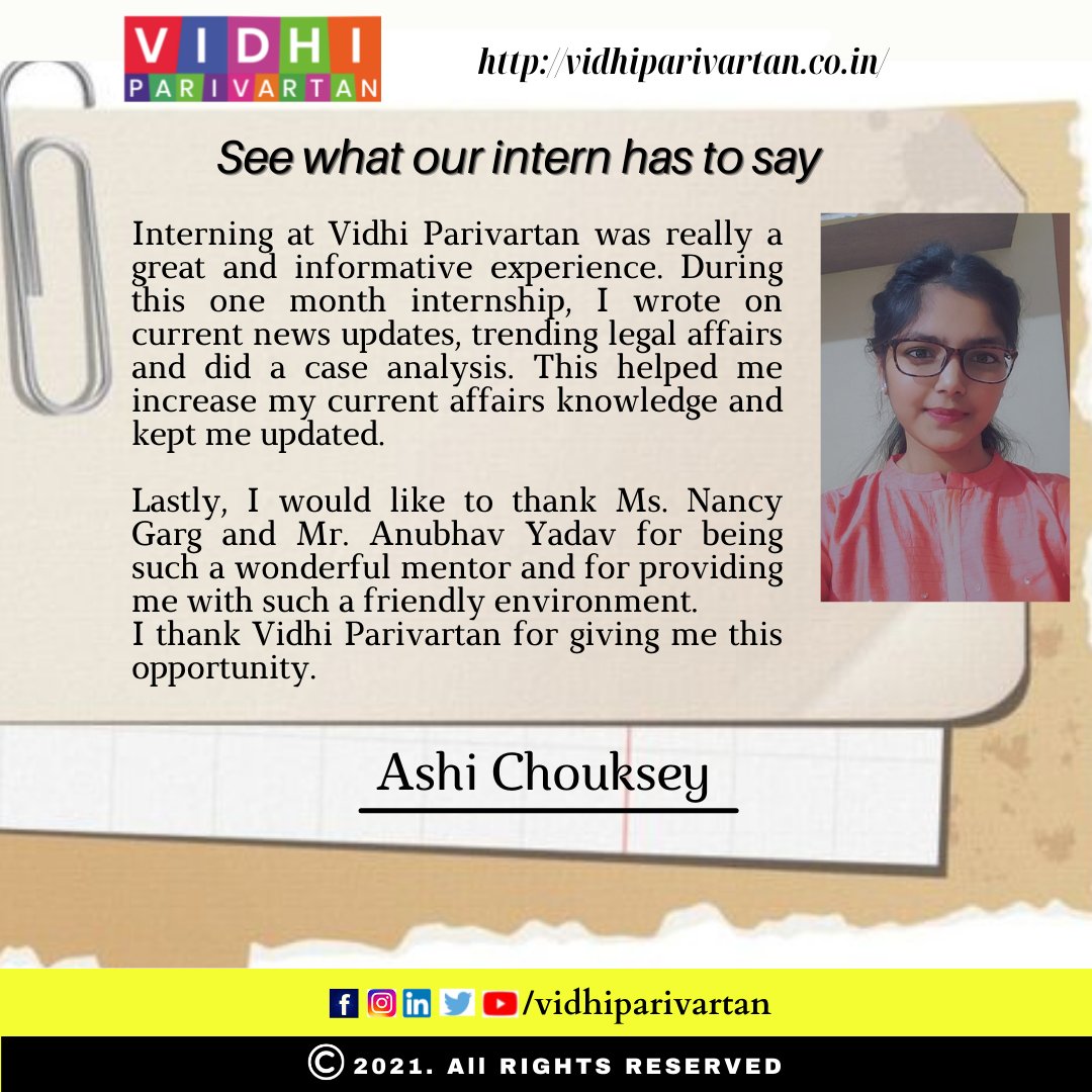 VParivartan's tweet photo. Mail your internship application at contact.vidhiparivartan@gmail.com

#testimonials #internship #intern #feedback #law #legal #internshipexperience #explore #experience #exposure #lawstudents #lawschool #lawlife #buddinglawyers #internshiphacks #internships #buildyourcareer https://t.co/XD6Kn5R6y1