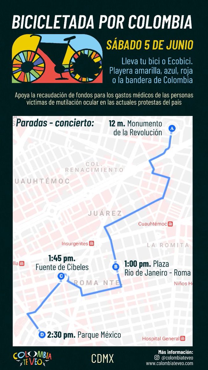 Colombiateveo's tweet photo. ¡Hoy! En Ciudad de México Bicicletada por Colombia. https://t.co/GRGT9jxHAZ