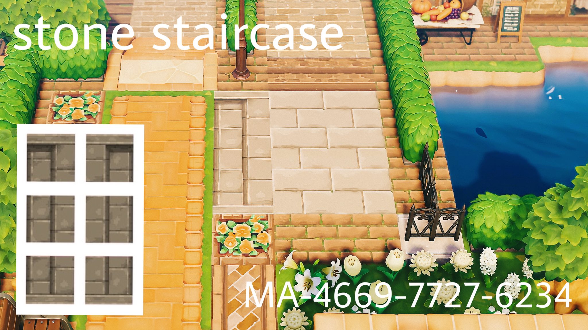 Neko 縦向きの階段が欲しくてかきました ˊ すごくシンプルな石の階段です 端の部分はなくても使えると思います 画像2枚目 真ん中だけ透過してあります ᐟ よければお使いください𓆸 𓊆ma 4669 7727 6234𓊇 あつ森 Acnh マイデザイン あつまれ