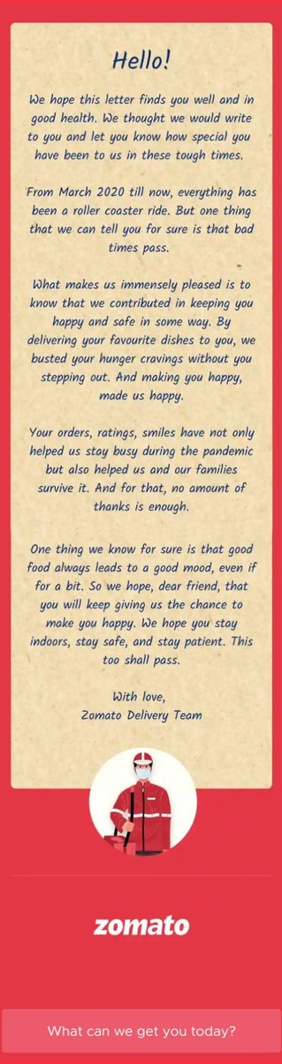 SmritiVeronica's tweet photo. Sweet Message from #Zomato ❤❤❤ Thank you for this.🤗 
@zomato @zomatoin https://t.co/6vsavWDNiD