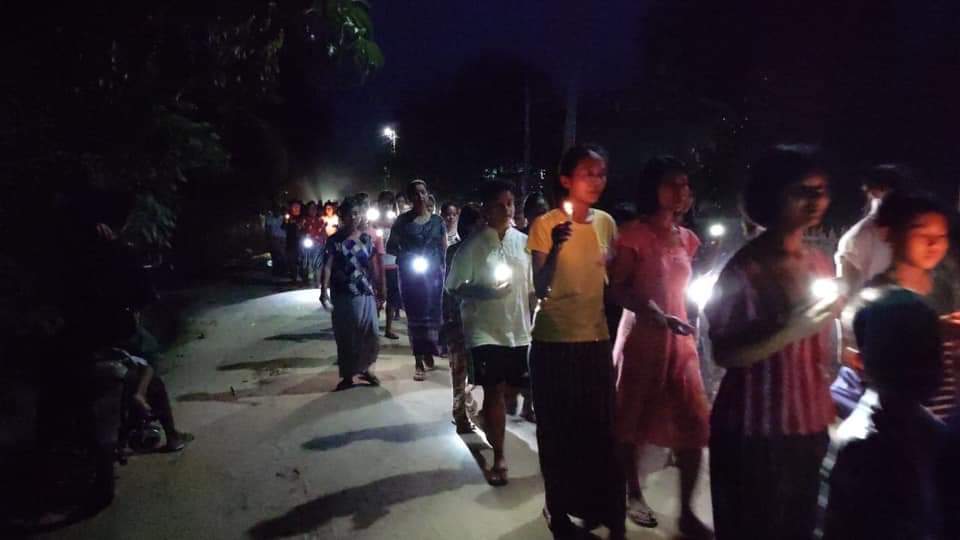 Local people staged a candlelight vigil against the military regime in eastern Tabayin, Sagaing Region on Friday night. (Photo: CJ) #WhatsHappeningInMyanmar