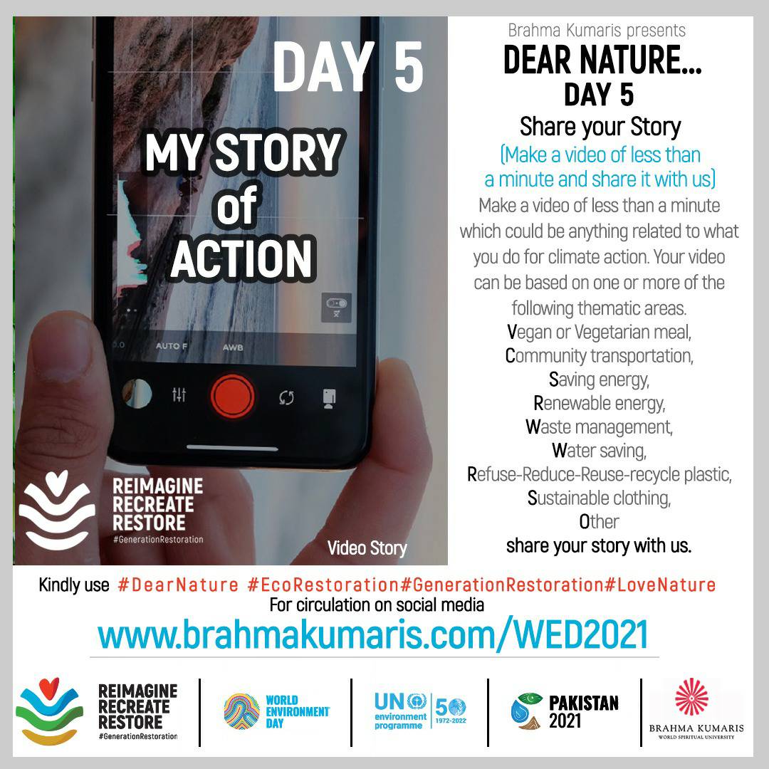 BrahmaKumarisHI's tweet photo. Join us for the 5th day of Dear Nature 💚... celebration.
Today we invite you to make a video of your actions for climate. 💞
https://t.co/6ieWGPfa7m
#ecobrahmakumaris #GenerationRestoration #lovenature #DearNature #ecorestoration https://t.co/SInOVFfe35