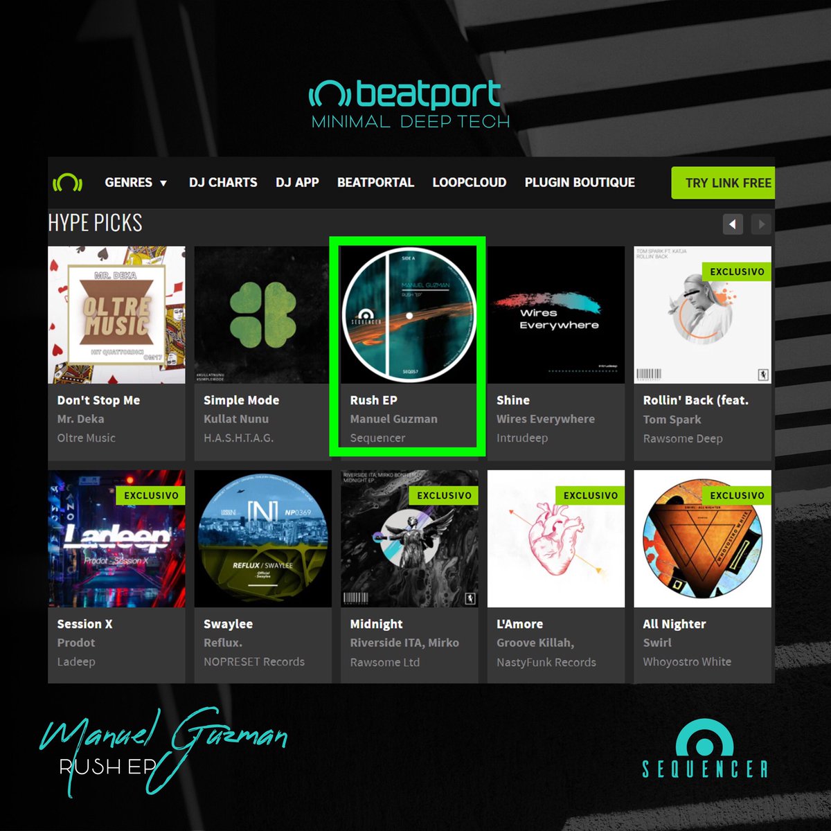 SequencerLabel's tweet image. ‼️ UNA VEZ MAS EN DESTACADOS DE Beatport ‼️

Nuestro nuevo lanzamiento 🚀  de Sequencer Label una vez mas dentro de los Destacados Hype Picks de Beatport

Manuel Guzman - Rush EP 
Manuelguzmandj

Adquiérelo ya 👇
beatport.com/release/rush-e…