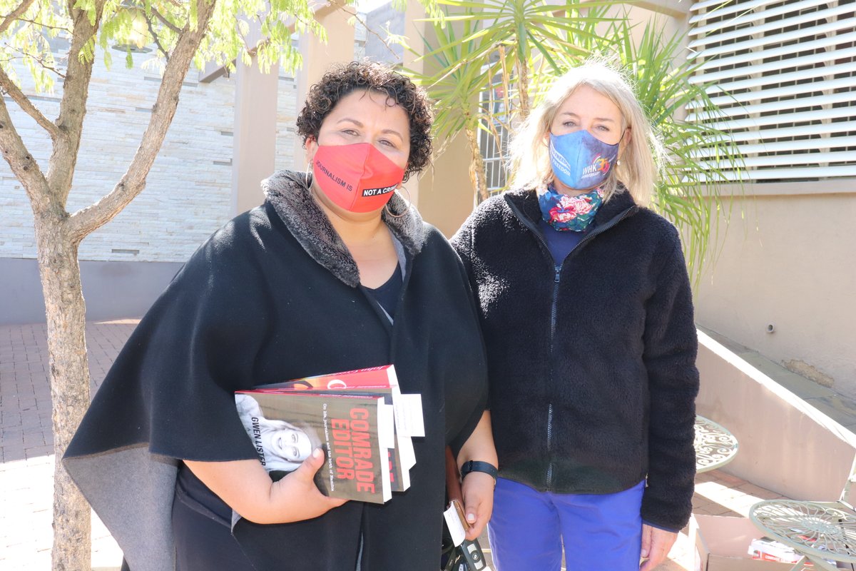 NamMediaTrust's tweet photo. The kind of memories you keep for life... Thanks @GwenLister1, our #ComradeEditor, for your bravery - for journalism and a free and independent #Namibia! https://t.co/9zHqQ6maLo