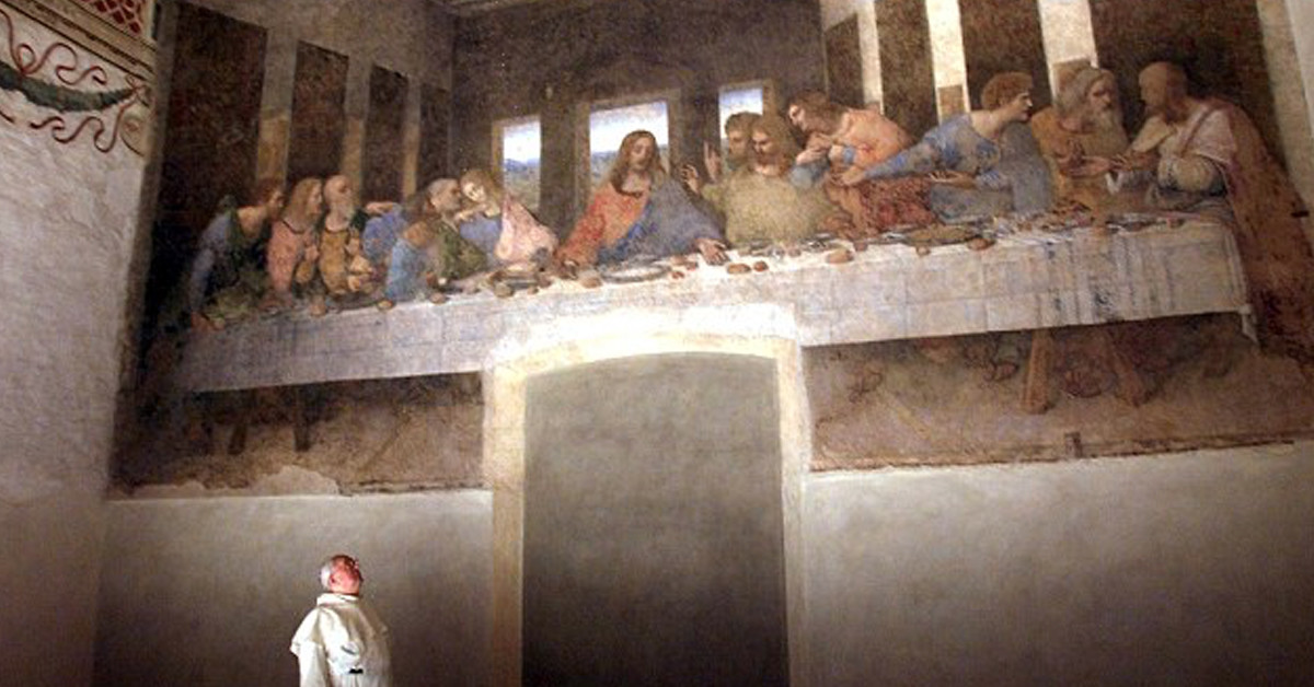 dogfaceboii's tweet photo. ภาพ the Last Supper ของจริงไม่ใช่ภาพวาดใส่กรอบ แต่เป็นภาพเขียนบนผนังขนาด 7x8 เมตร อยู่ที่โบสถ์แซนตา มาเรียอาเดลกราซิเอ อิตาลี https://t.co/uvfIkuaCMI