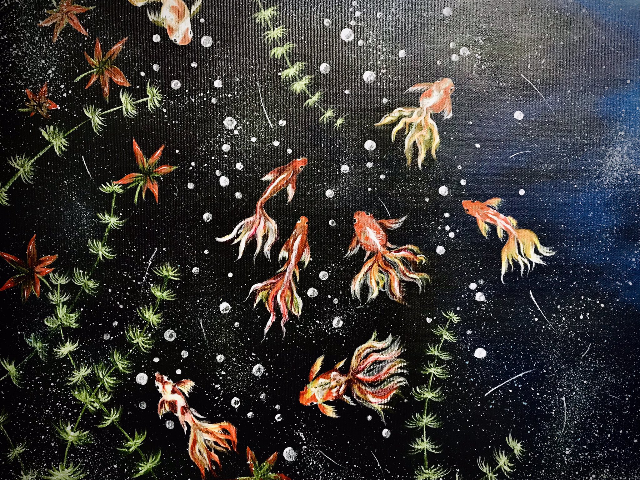 マヨコ 桜子 金魚 金魚イラスト アクリル イラスト アクリル絵具 アクリル画 キャンバス Zen展 宇宙感 T Co Kspalpxopm Twitter