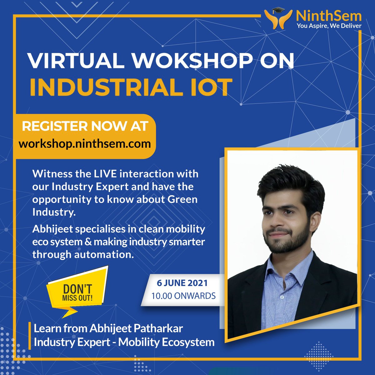NinthSem's tweet photo. NinthSem is thrilled to have Abhijeet Patharkar as the Keynote Speaker for the workshop.
Learn & get some amazing insights about strategies, tips, tools and resources to help you all excel in the industry.
#YouAspireWeDeliver #NinthSem #IIoT #industry4 #industrialautomation https://t.co/nyZv6OcUjb