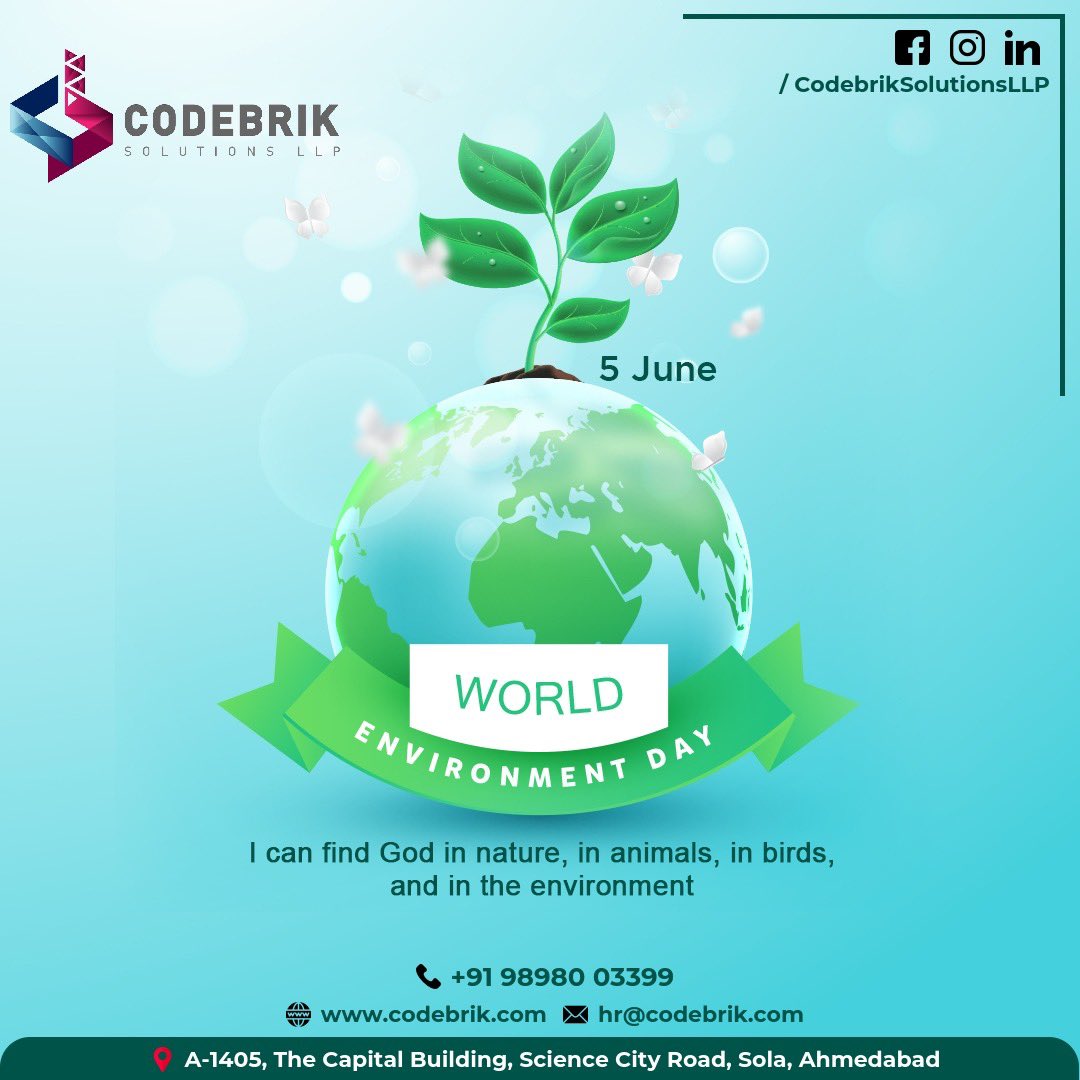 codebrik's tweet image. Taking care of the environment today will promise us a happier tomorrow. 

Happy World Environment Day !!

#environmentfriendly #environment #worldenviornmentday #5thjune2021 #gogreenintitative #nature #naturerespurces #savetrees #topdevelopmentcompany #ahmedabadcompany