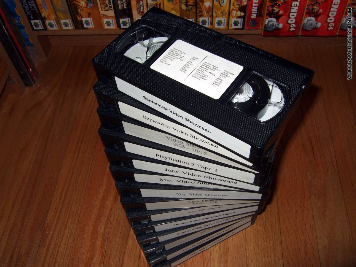 matthewhenzel's tweet photo. Babbage's tape post #2. Here are a bunch of kiosk tapes, which we would play for a month before replacing with a new one. The old one would go in the trash, or in this case, into my bag. ๐ Please let me know if there is anything interesting on these. #N64 #PSX2 #HalfLifeDC https://t.co/V9djLDPqAn