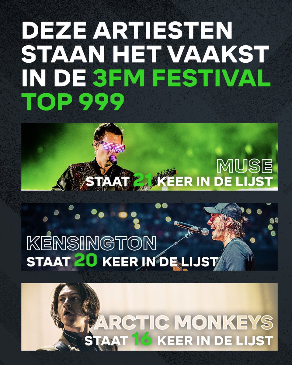 3FM's tweet image. Wie van deze 3 heb jij al eens op een festival gezien en waar? 💥 #3FM #FestivalTop999