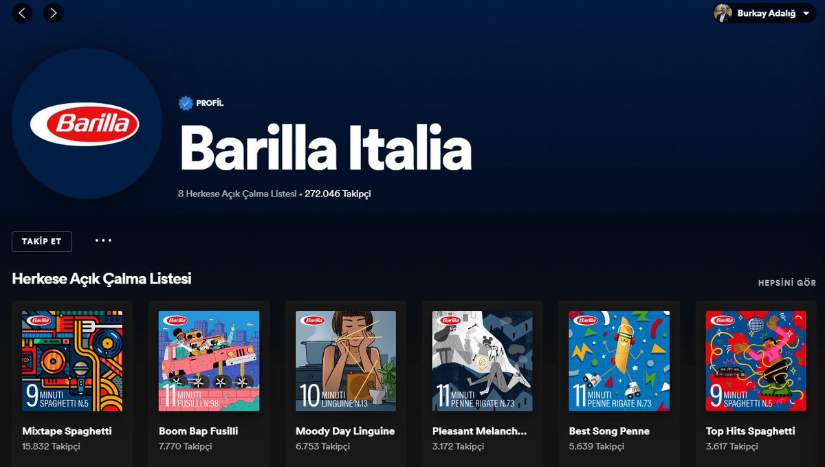 Nefis bir fikir👏

Barilla İtalya, Spotify çalma listelerini makarnaların ideal pişme sürelerine göre ayarlamış. 

Saat tutmak yerine, spagetti yapıyorsanız 9 dakikalık, fusilli yapıyorsanız 11 dakikalık çalma listesini dinlemeniz yeterli 
open.spotify.com/user/w2p1oq867…