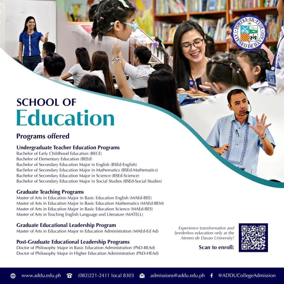 AdduAdmission's tweet photo. ENROLL NOW : Be an agent of transformative education. The transformative education that works on transforming our society towards a better future and achieving common good. @ADDU_SOE 

Enroll Now: https://t.co/BTILxClTnZ

#AMDG
#ADDU
#WeLearnAsOne https://t.co/jkvwLET6Pg