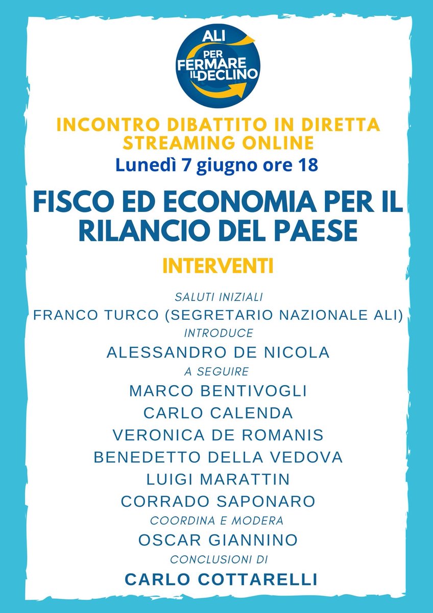 aledenicola's tweet photo. Lunedì invece che parlare di patrimoniali a casaccio si discute seriamente. Alle 18, non mancate. ⁩ ⁦@CottarelliCPI⁩ ⁦@CarloCalenda⁩ ⁦@BentivogliMarco⁩ ⁦@bendellavedova⁩ ⁦@OGiannino⁩ ⁦@bepipezzulli⁩ ⁦@VeroDeRomanis⁩ ⁦@marattin⁩ https://t.co/4VmO00cBQS